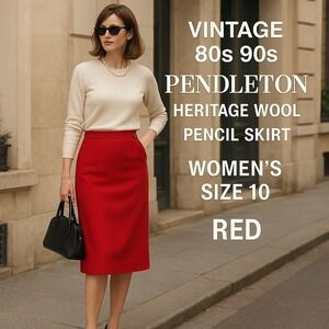 Vintage Pendleton 80s 90s Heritage‎ Virgin Wool Pencil Skirt Women's Size 10 Red